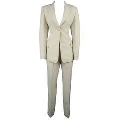 CLAUDE MONTANA Size 8 Beige Peak Lapel Single Button Pant-Suit
