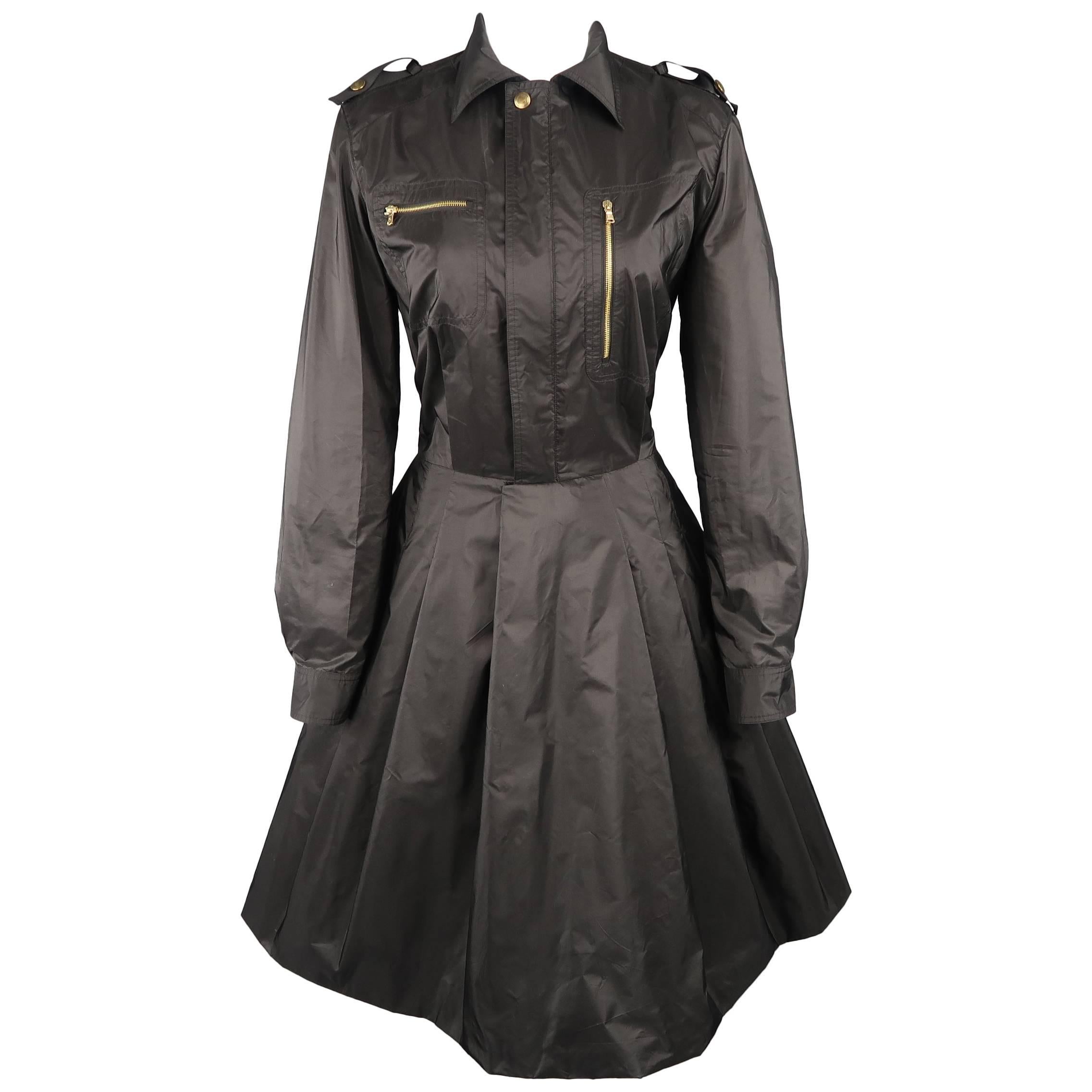 RALPH LAUREN Size 8 Black Silk Taffeta Pleated Skirt Sahara Dress