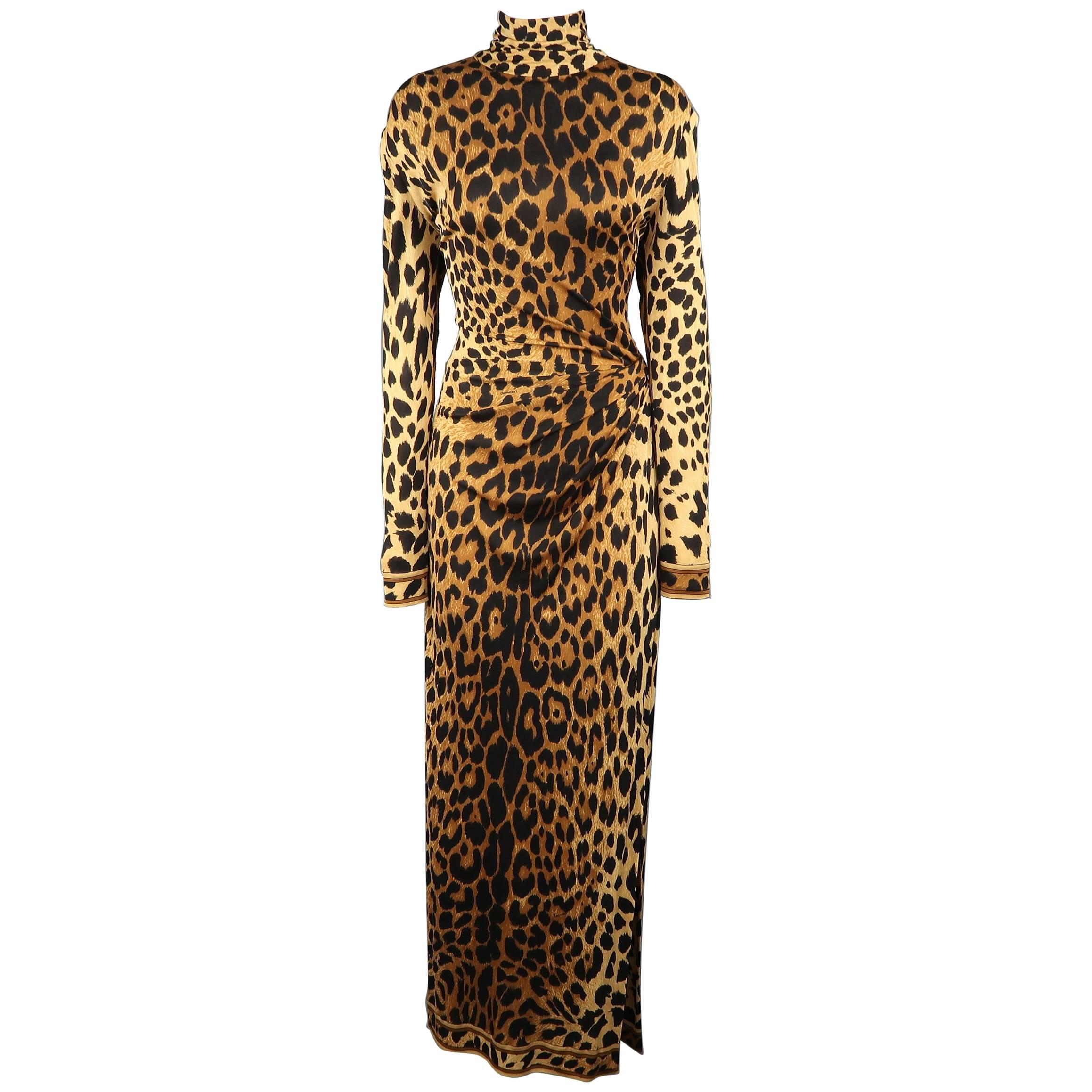 LEONARD - PARIS Size M Cheetah Print High Neck Draped Cocktail Dress