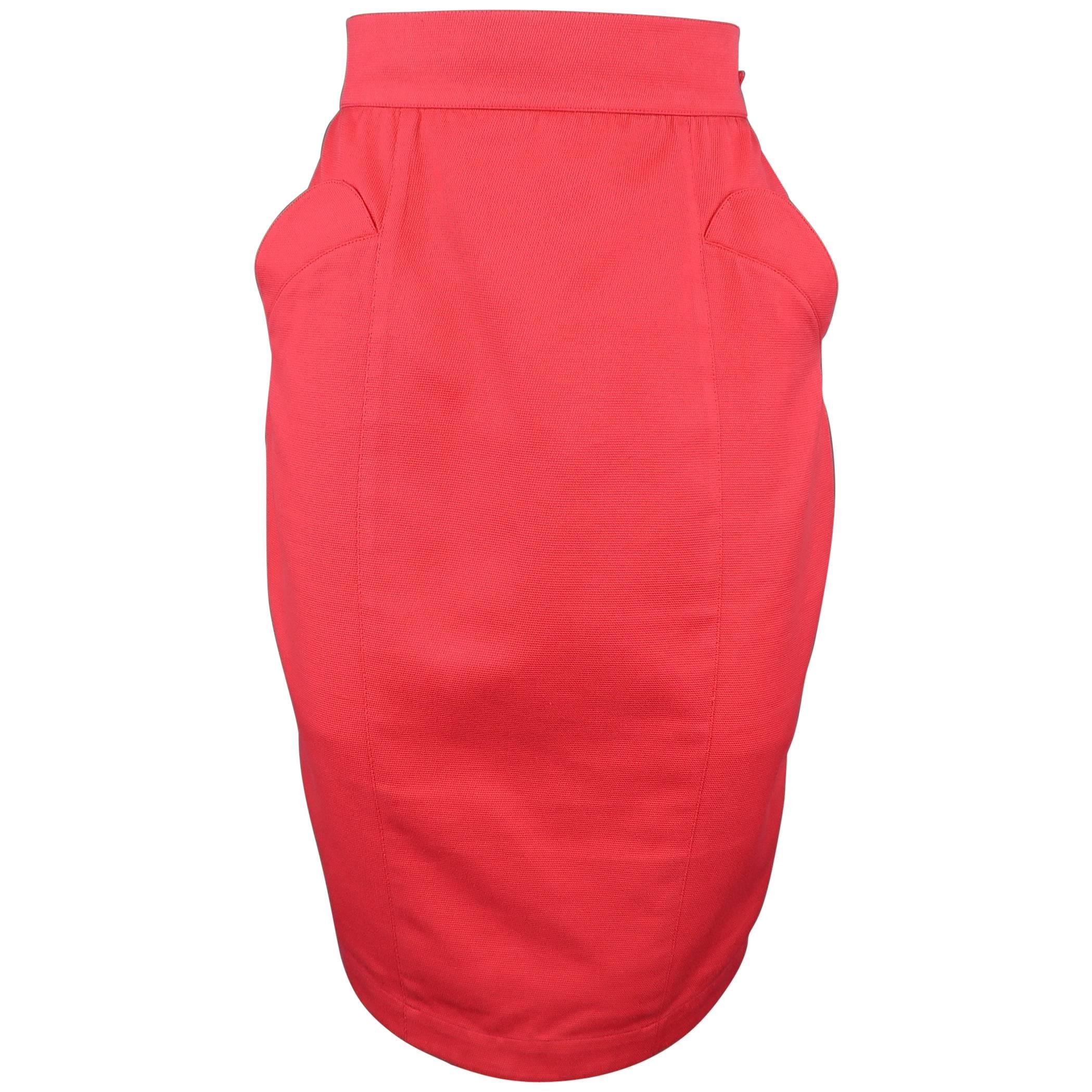 Vintage THIERY MUGLER Size 8 Coral Pink Cotton Canvas Pencil Skirt