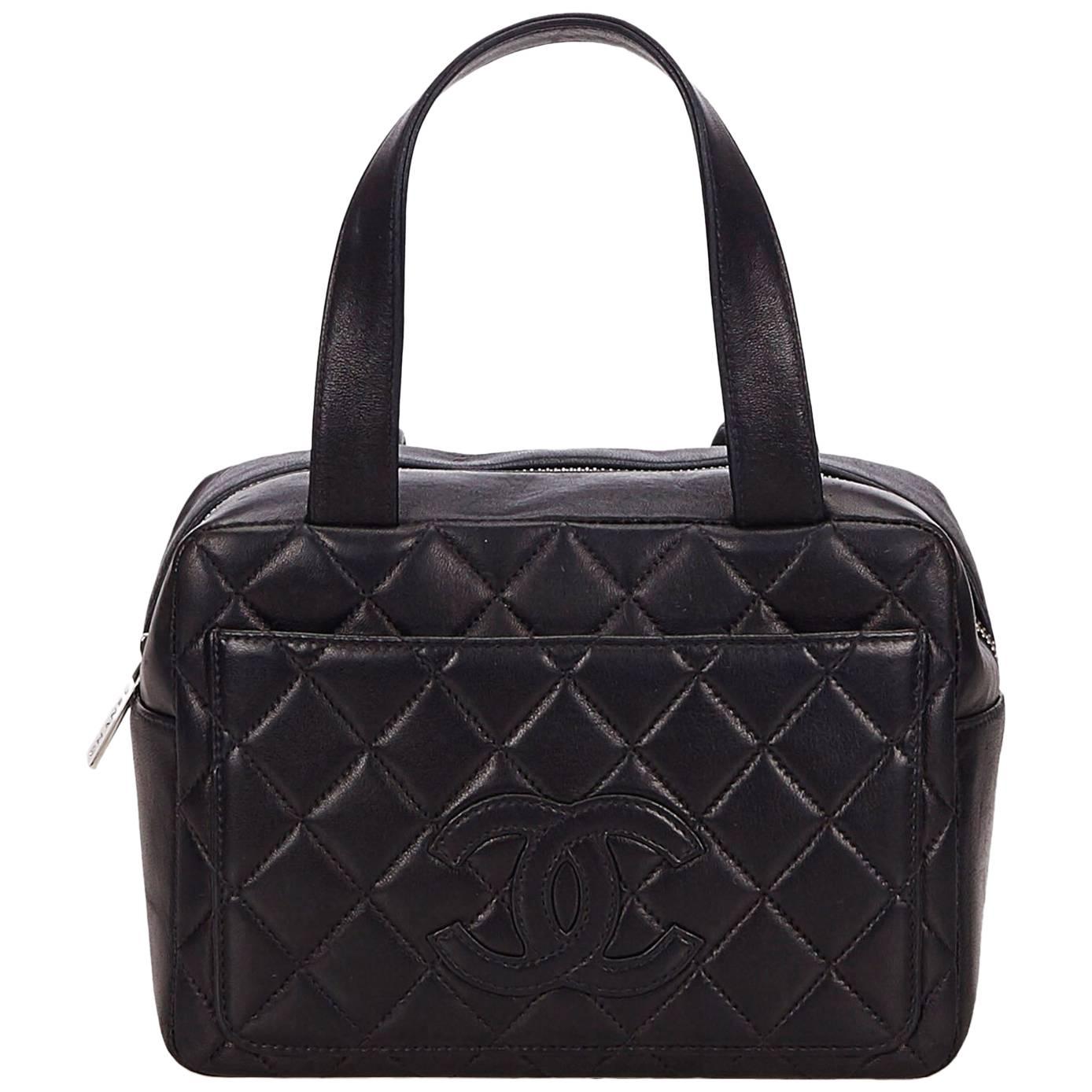 Chanel Black Matelasse Lambskin Leather Handbag For Sale