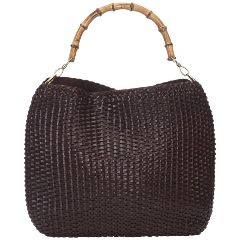 Gucci Brown Bamboo Woven Leather Handbag For At 1stdibs Gucci Brown Bamboo Woven Leather Handbag For