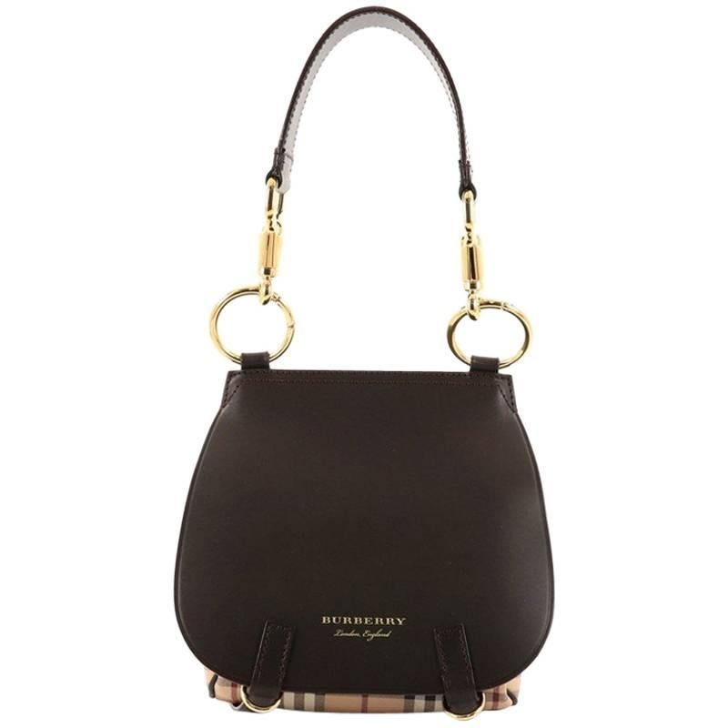 Burberry Bridle Handbag Leather and Haymarket Check Medium