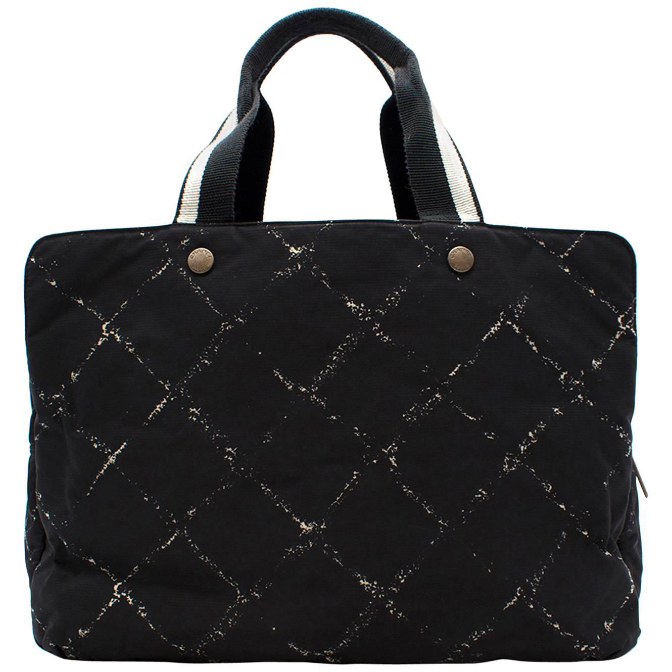 Chanel Black Criss Cross Large Tote Duffle Bag For Sale