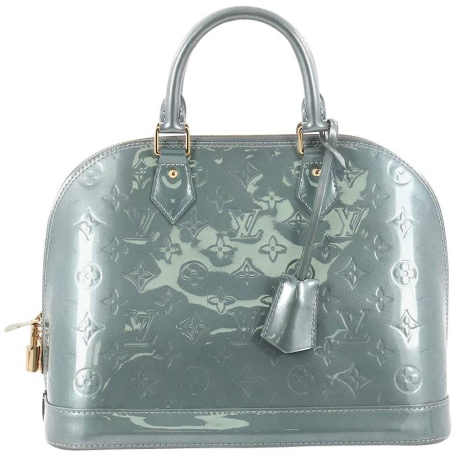 Pre-owned Louis Vuitton Givre Monogram Vernis Alma Gm Bag In Green