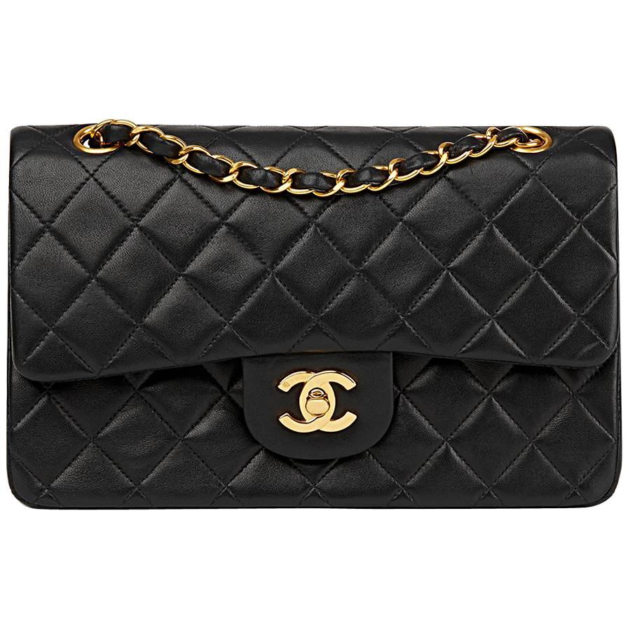 1996 Chanel Black Quilted Lambskin Vintage Small Classic Double Flap Bag at  1stDibs