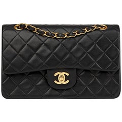 1996 Chanel Black Quilted Lambskin Vintage Small Classic Double Flap Bag