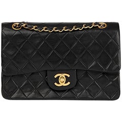 1986 Chanel Black Quilted Lambskin Vintage Small Classic Double Flap Bag