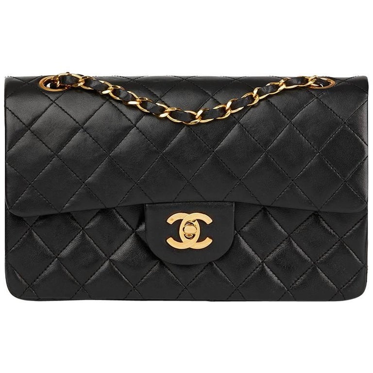 1986 Chanel Black Quilted Lambskin Vintage Small Classic Double Flap ...