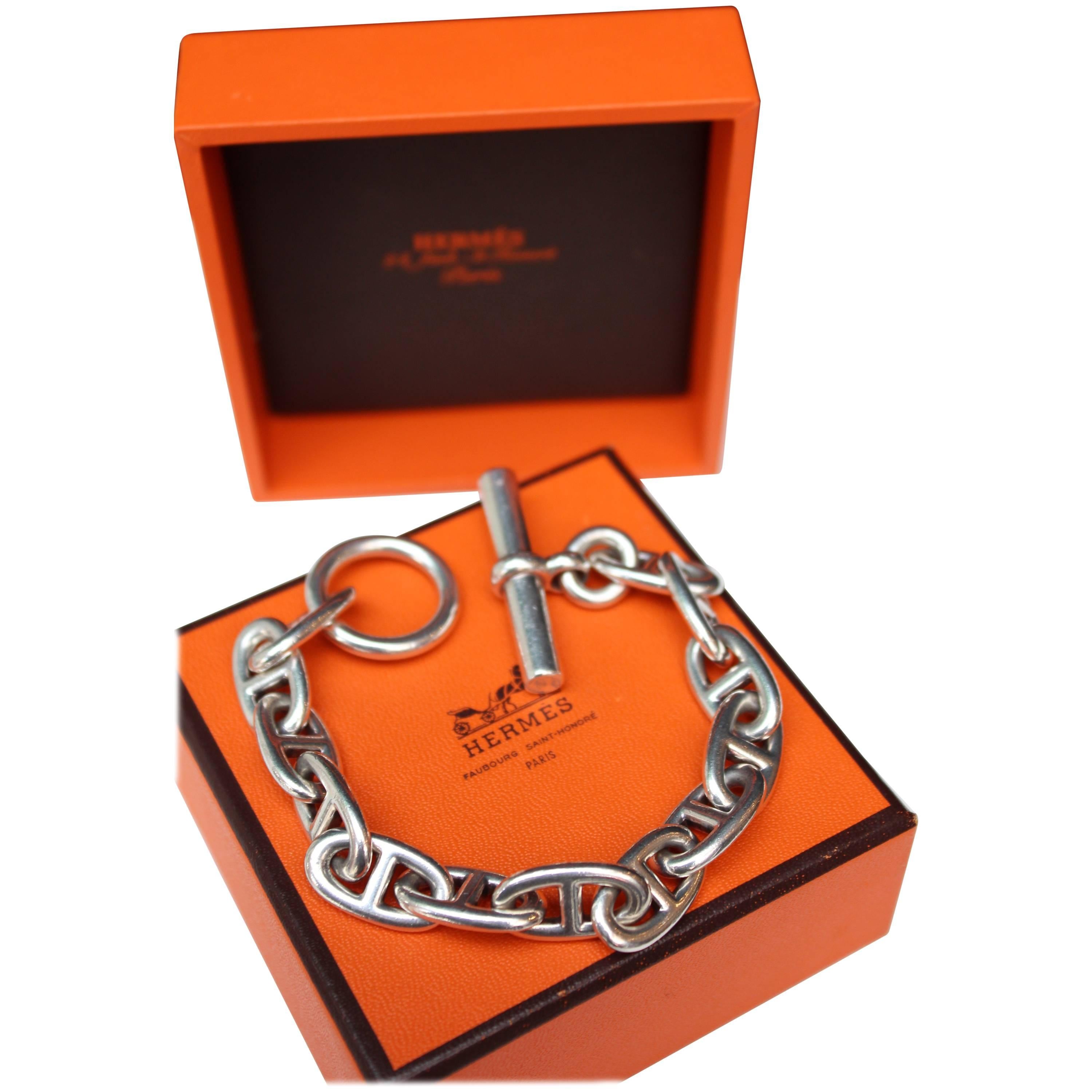 Hermès silver anchor chain bracelet