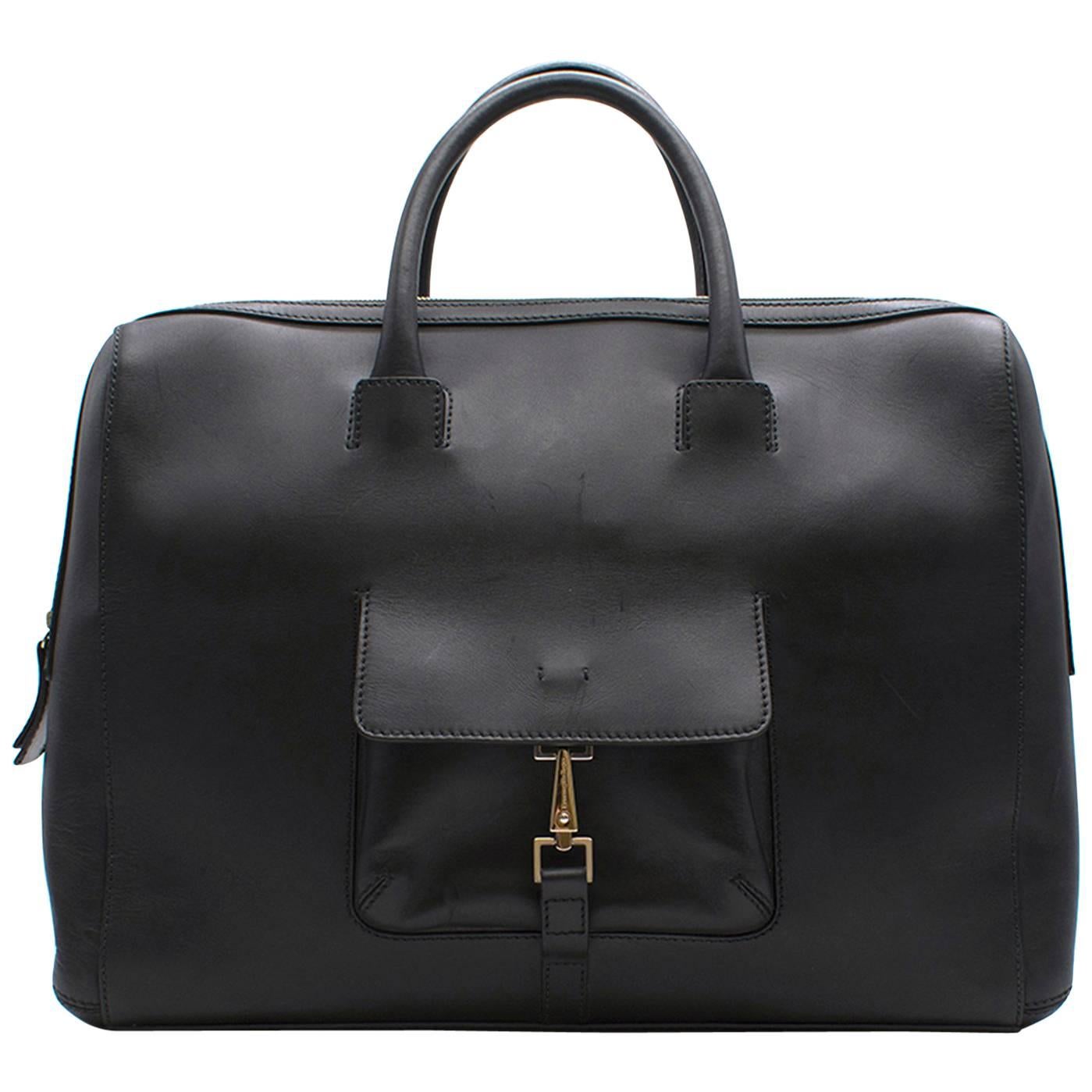 Ermenegildo Zegna Black Calf Leather Large Bag For Sale