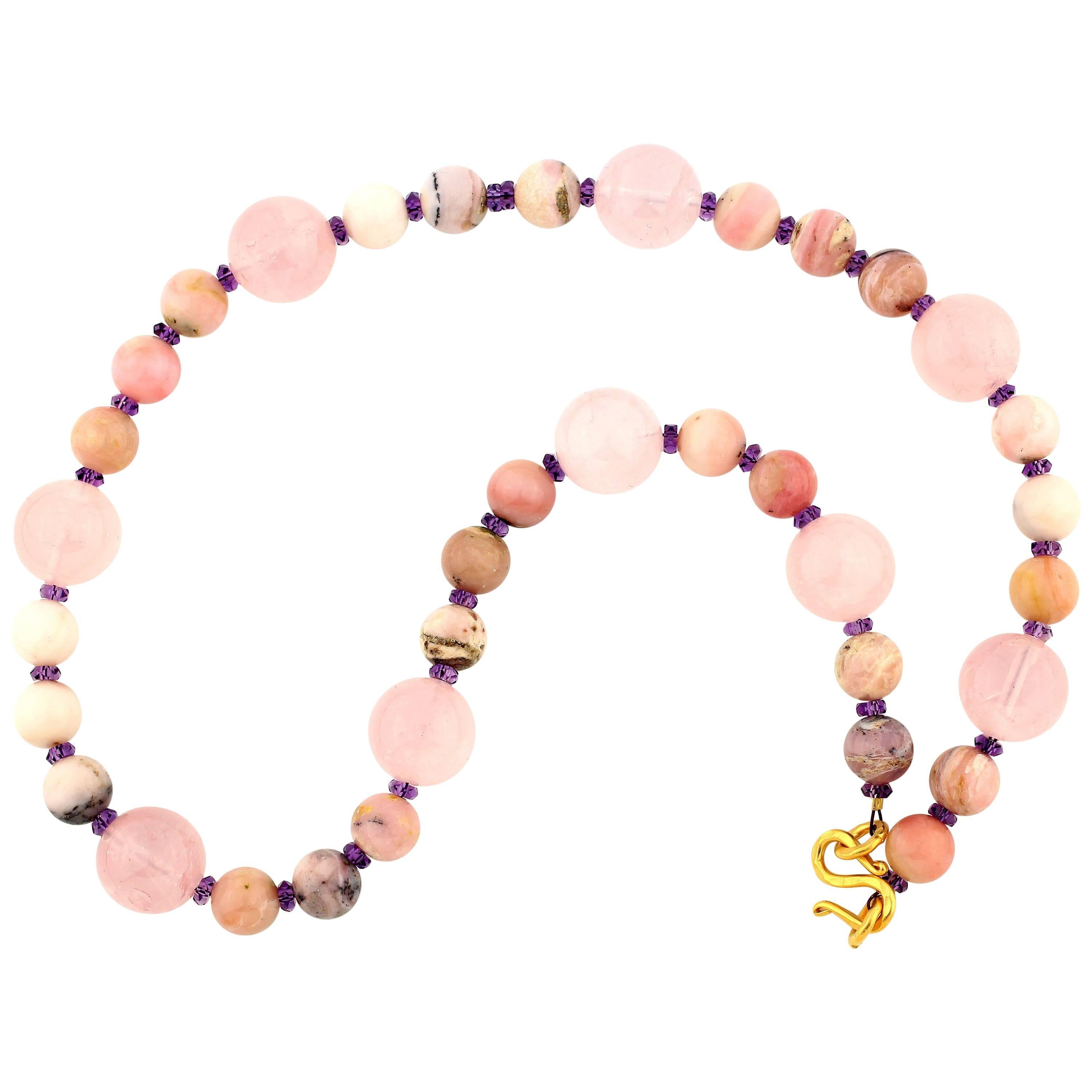 Gemjunky Super Elegant 20.25" Amethyst, Pink Opal & Rose Quartz Necklace