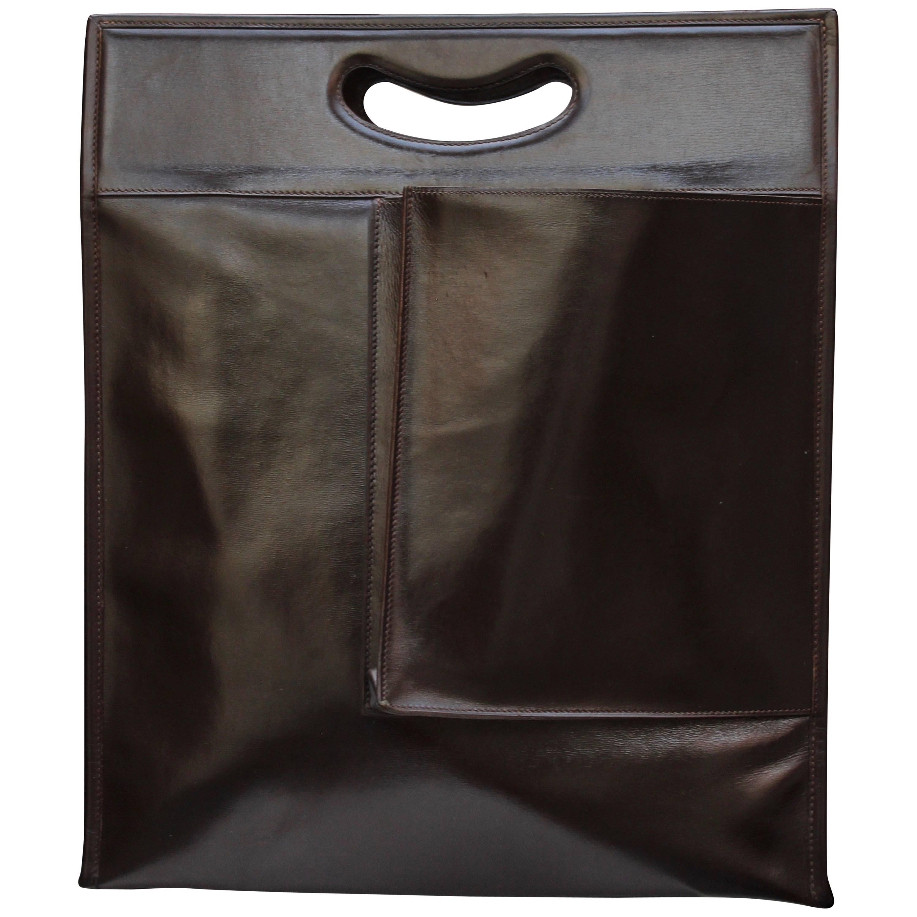 Hermès large brown leather tote bag, 1960s 
