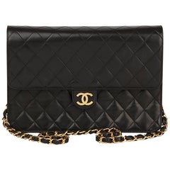 1994 Chanel Black Quilted Lambskin Vintage Medium Classic Single Flap Bag 