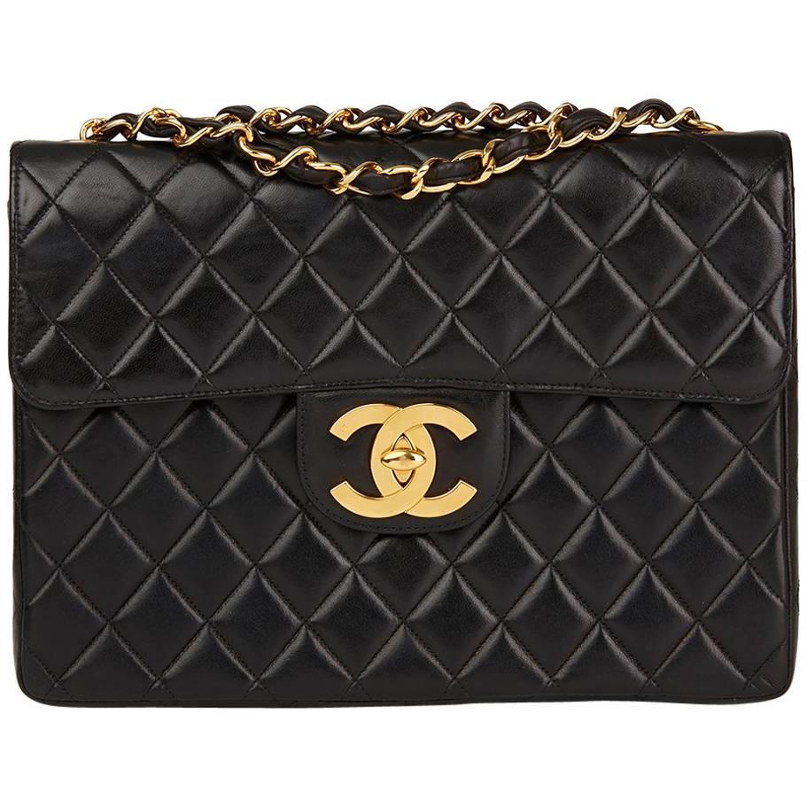 1996 Chanel Black Quilted Lambskin Vintage Jumbo XL Flap Bag