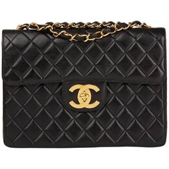 1996 Chanel Black Quilted Lambskin Retro Jumbo XL Flap Bag