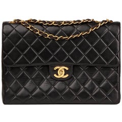 1996 Chanel Black Quilted Lambskin Vintage Jumbo Classic Single Flap Bag