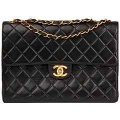 1996 Chanel Black Quilted Lambskin Retro Jumbo Classic Single Flap Bag 