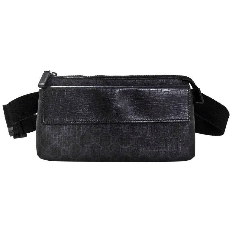Gucci Black GG Supreme Monogram Long Waist Belt Bag Fanny Pack For Sale at 1stdibs