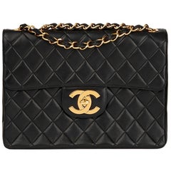 1997 Chanel schwarze gesteppte Lammleder Vintage Jumbo XL Klappentasche
