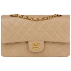 1995 Chanel Biege Quilted Lambskin Leather Medium Classic Double Flap Bag 