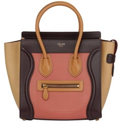 2015 Celine Terracotta Smooth & Elephant Calfskin Leather Micro Luggage Tote 