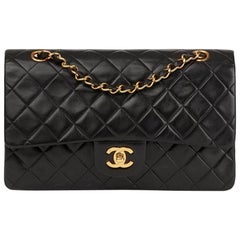 1996 Chanel Black Quilted Lambskin Vintage Medium Classic Double Flap Bag 