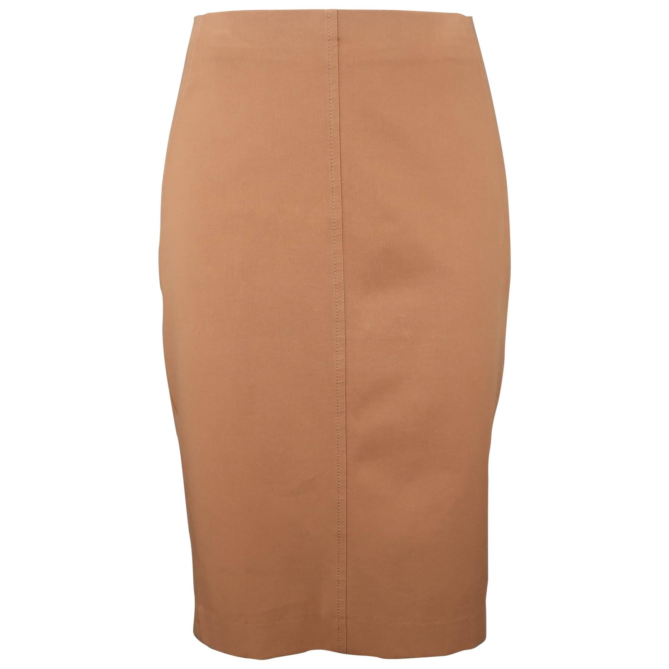 BRUNELLO CUCINELLI Size 8 Tan Cotton / Elastane Pencil Skirt