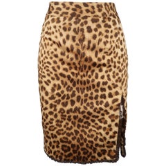 BLUMARINE Size 2 Cheetah Print Brown Lace Trim Pencil Skirt