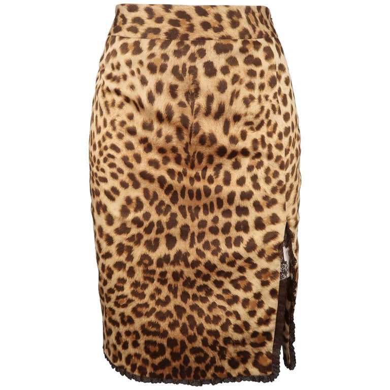 BLUMARINE Size 2 Cheetah Print Brown Lace Trim Pencil Skirt at 1stDibs cheetah pencil skirt