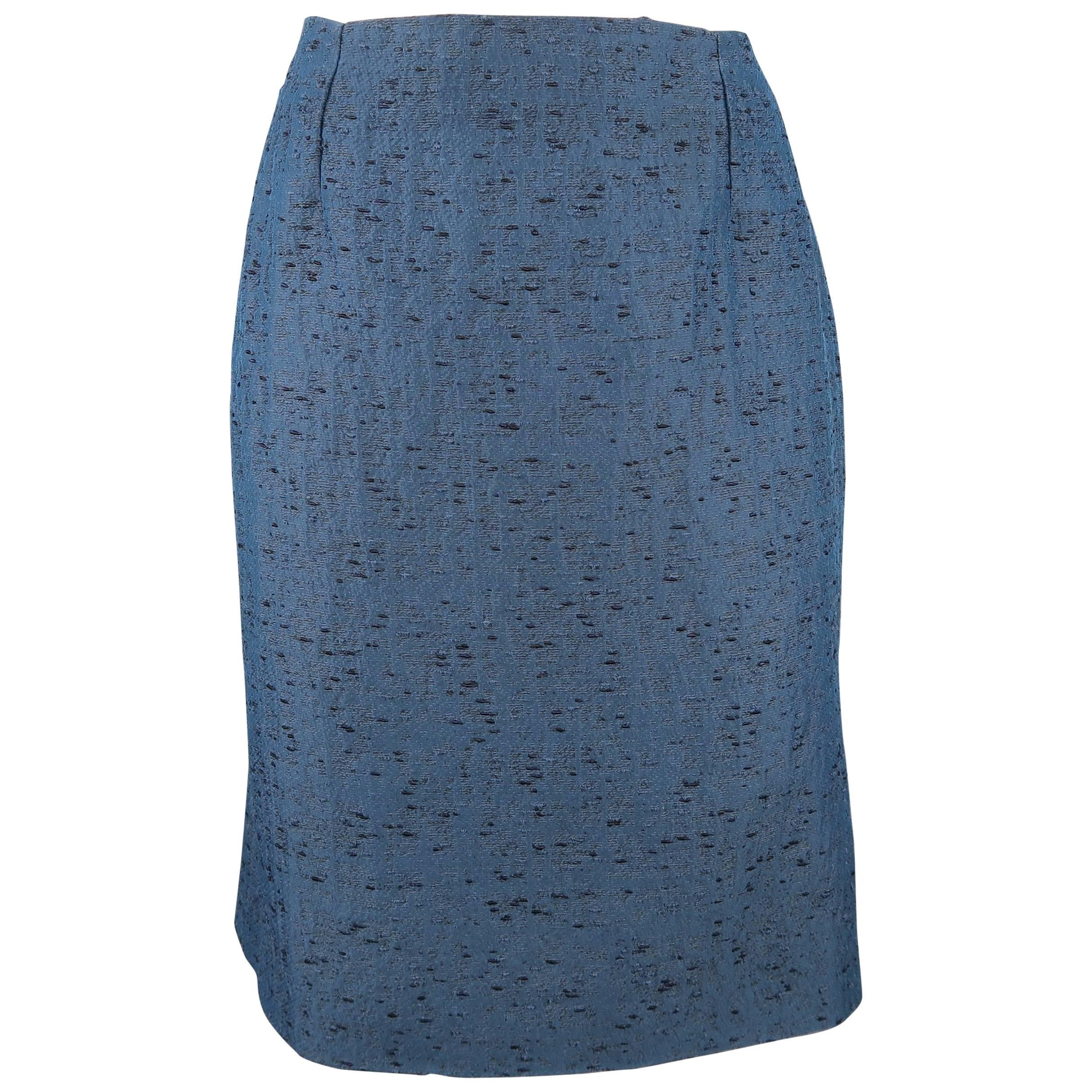  VALENTINO Size 6 Blue Textured Taffeta Pencil Skirt