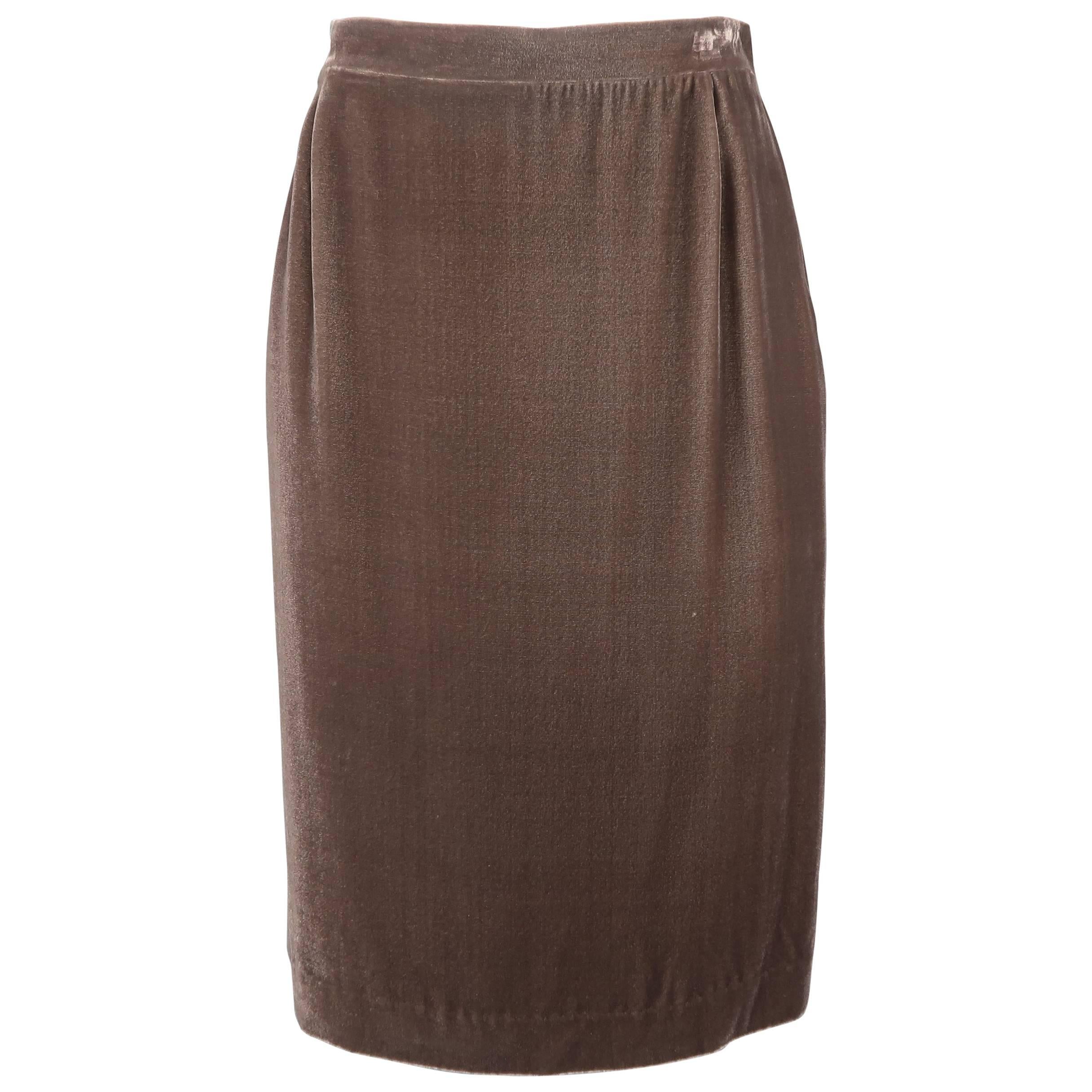 Missoni Taupe Silk Blend Velvet Zip Side Pencil Skirt
