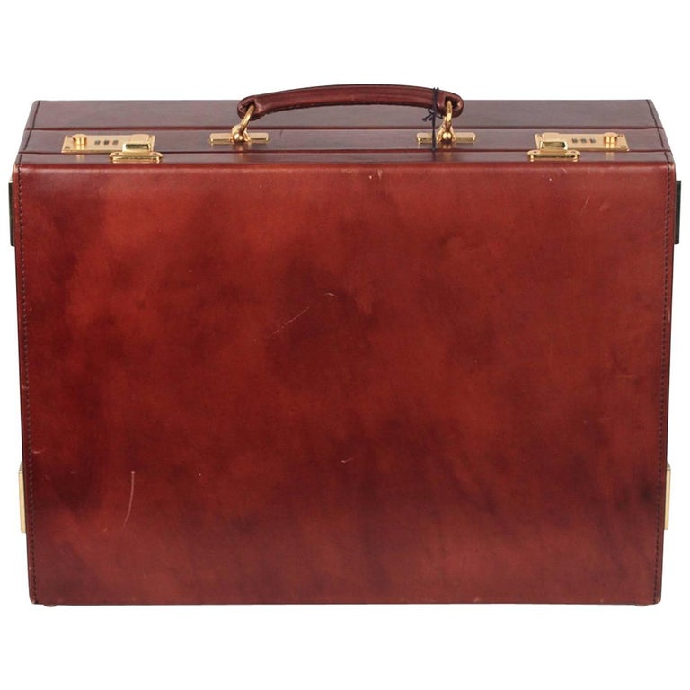 Asprey London Vintage Brown Leather Detachable Briefcase Work Bag For