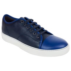 Lanvin Blue Grained Calfskin Two Tone Low Top Sneakers