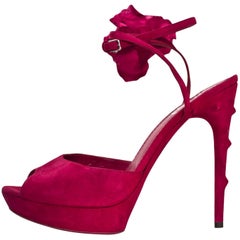 YSL Fuchsia Suede Open-Toe Sublime Sandals Sz 41