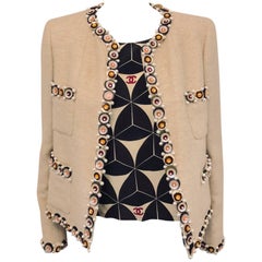 Cultured Chanel 2 Piece Beige Wool Blend Enhanced Large Sequins & Faux Pearls