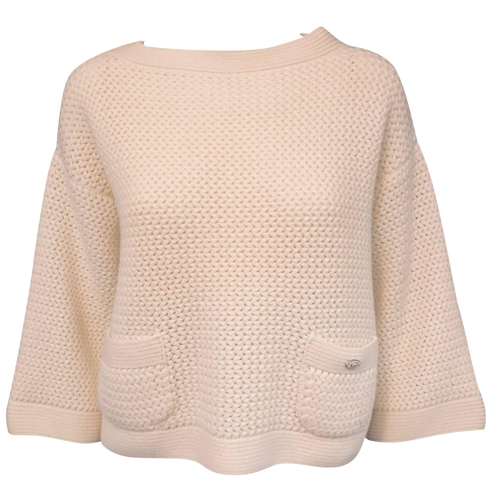 Cozy Chanel Ivory Cashmere Crochet Sweater  