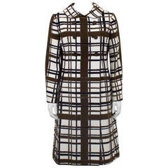 Vintage 1960s Mod Style Cream, Brown, Grey and Black Windowpane Coat 