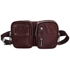 Gucci Brown Leather Double Waist Pouch Belt Bag Fanny Pack