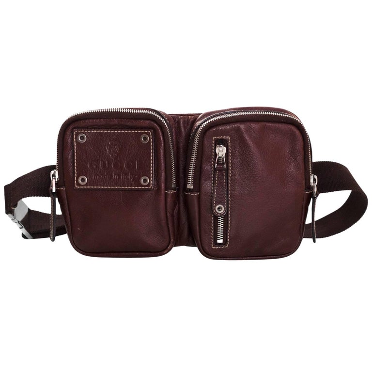 Gucci Brown Leather Double Waist Pouch Belt Bag Fanny Pack For Sale at 1stDibs gucci double