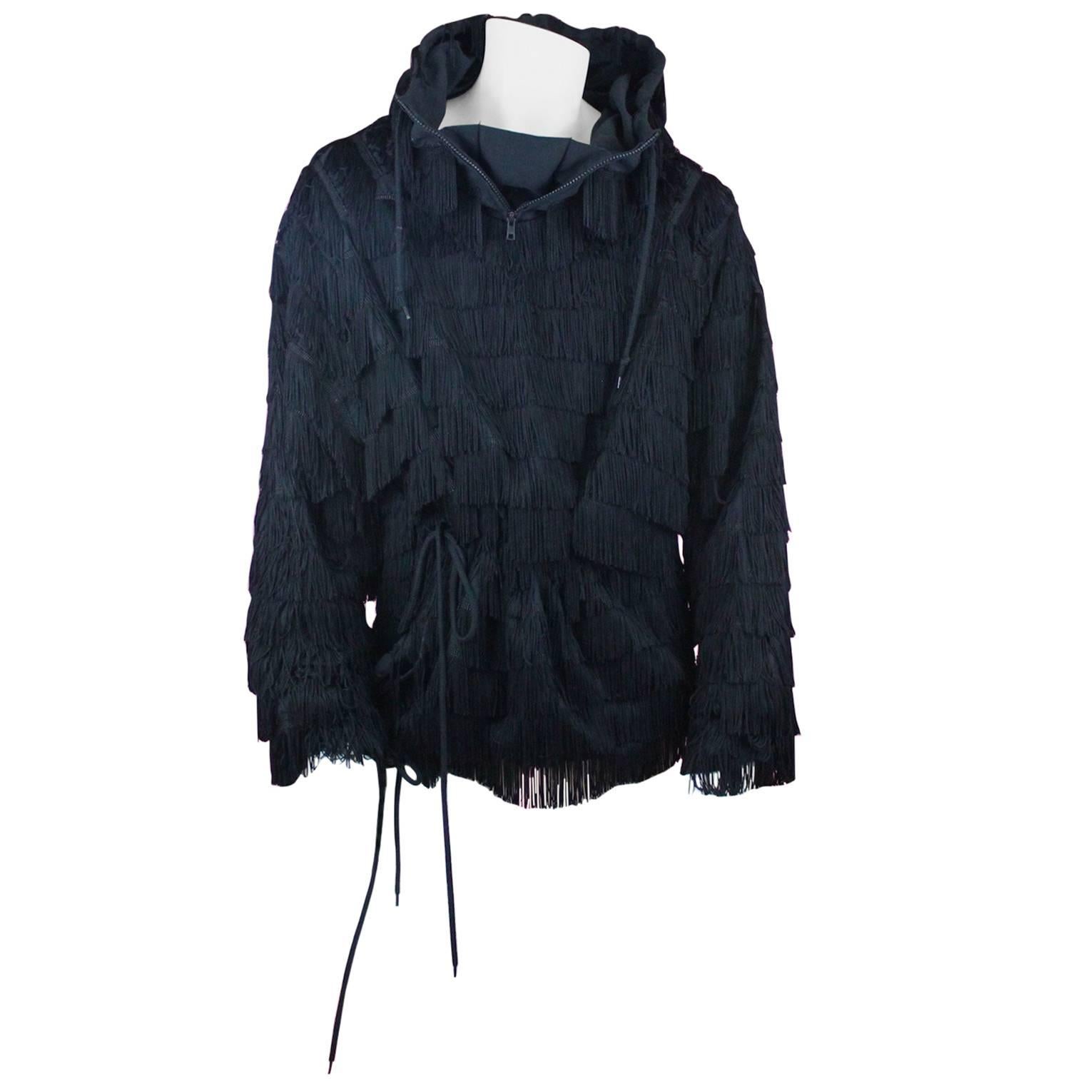 Jeremy Scott for ADIDAS Black Fringed Hoodie from SS2010 Size L For Sale at  1stDibs | fringe hoodie, jeremy scott adidas hoodie
