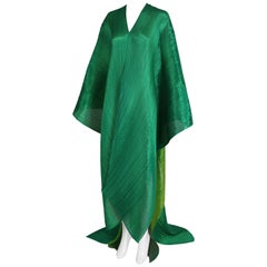 Vintage Issey Miyake "Pleats Please" Trained Tabard Caftan in Emerald & Lime Green