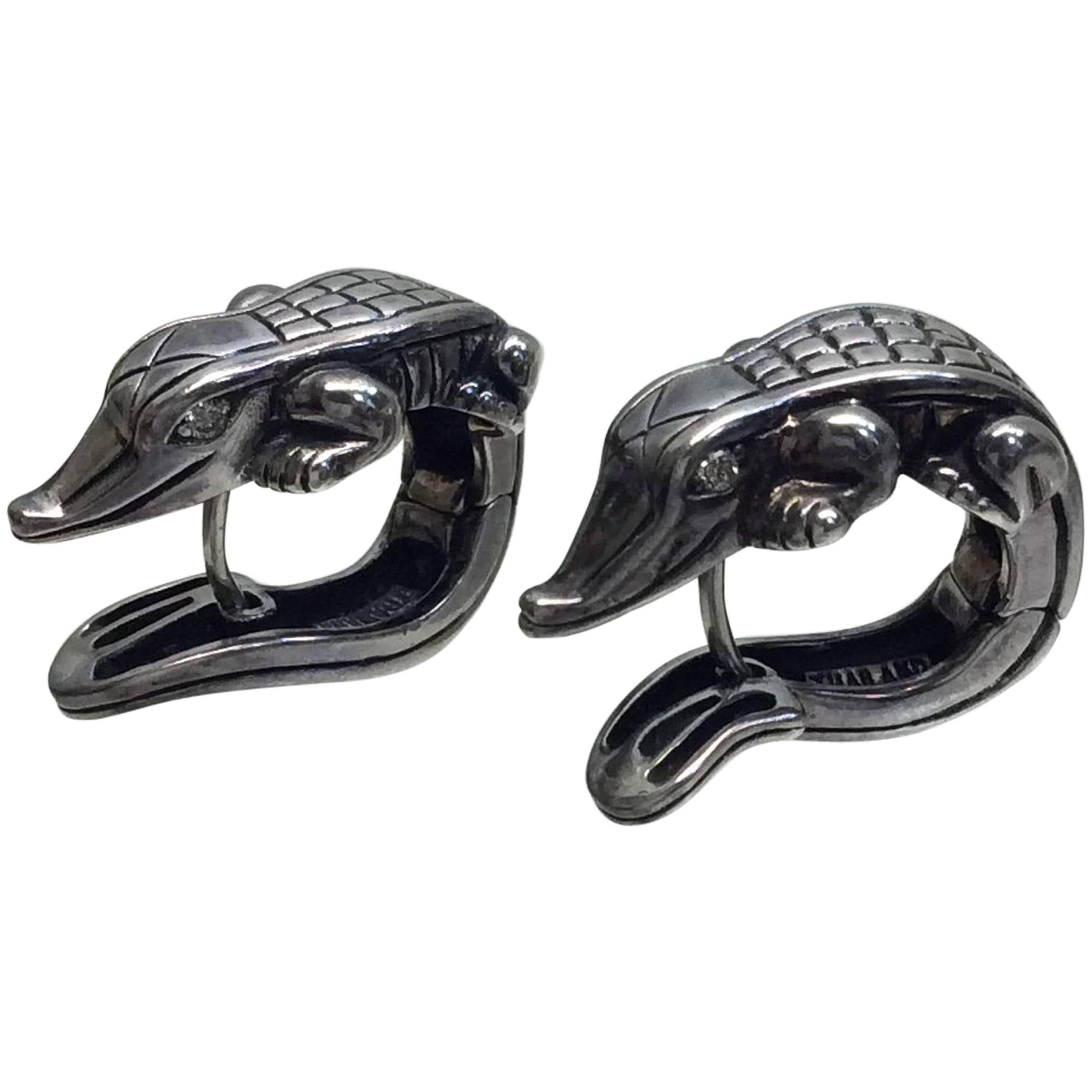Barry Kieselstein Cord Diamond Eye Alligator Earrings  For Sale