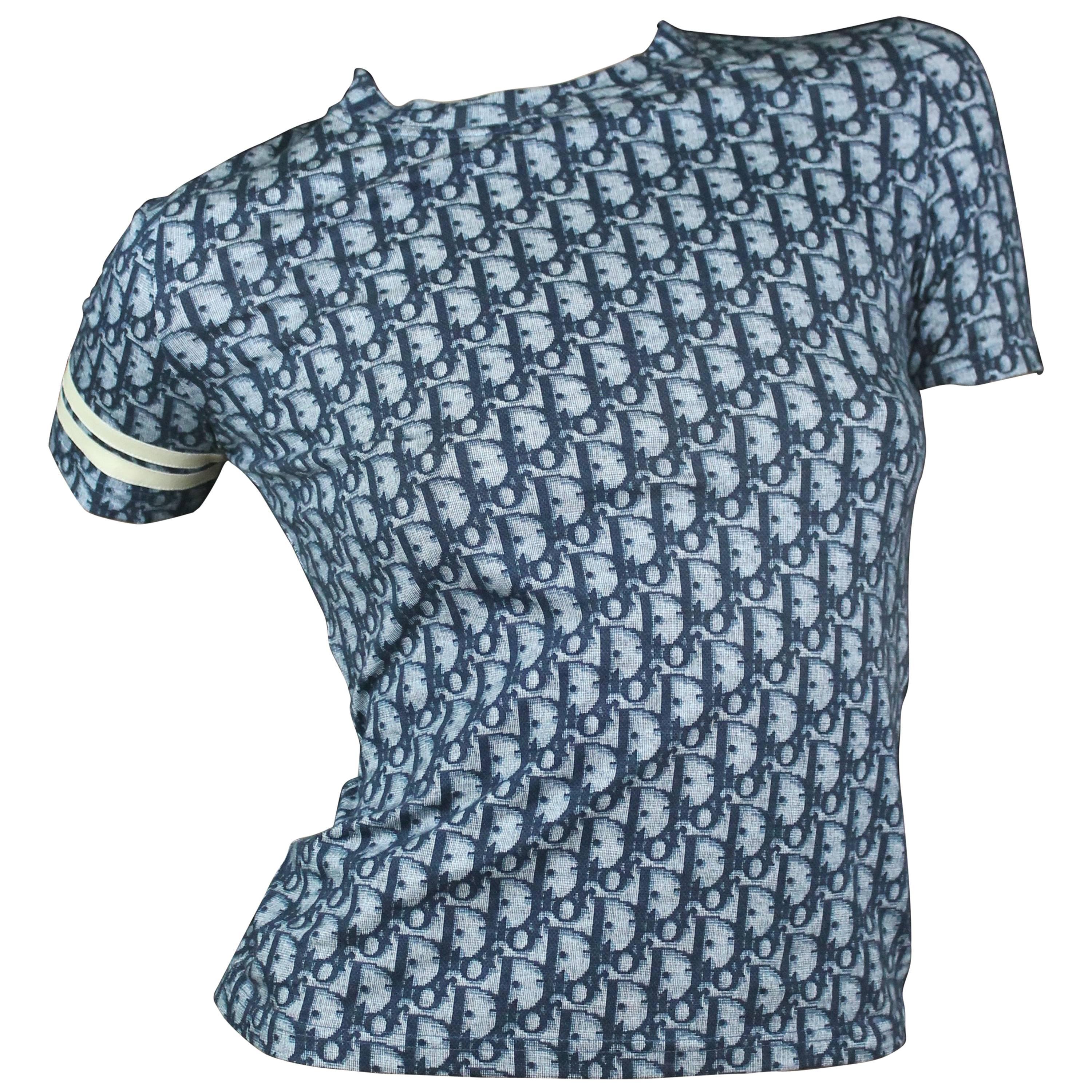 Christian Dior Blue Monogrammed Globetrotter T-shirt Size US 4