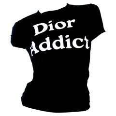 Christian Dior Addict Black T-shirt with White Logo Size US 8