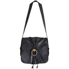Vintage Gucci Black Leather Bag w/Flap Closure & Enamel Tiger Head Door Knocker