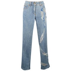 Valentino Light Wash Blue Beaded Sequin Bow Jeans