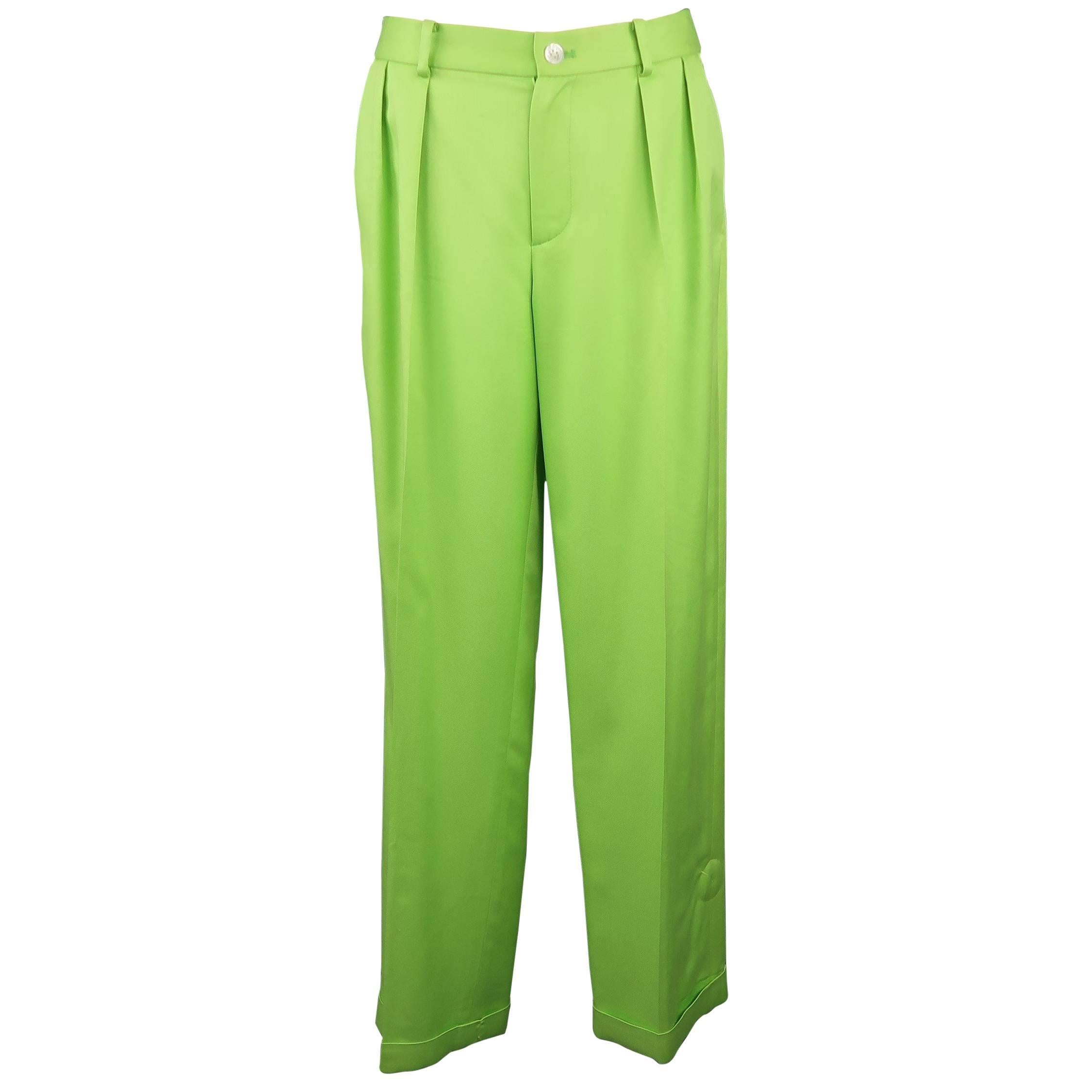 RALPH LAUREN Collection Size 6 Green Silk Twill Pleated Wide Leg Dress Pants