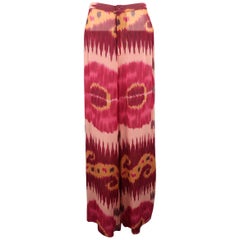 RALPH LAUREN Size 8 Pink & Burgundy Ikate Print Silk Chiffon Wide Leg Pants