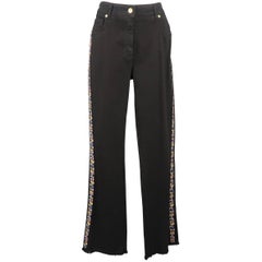ETRO Size 29 Black Stretch Cotton Floral Trim Boot Cut Jeans